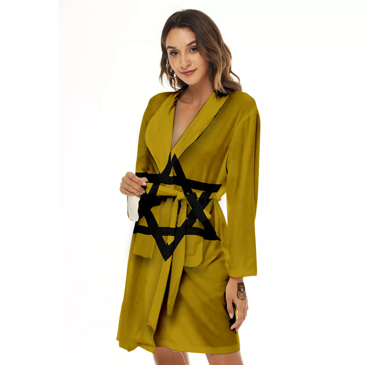 Star of David Yellow And Black Print Women's Robe-grizzshop
