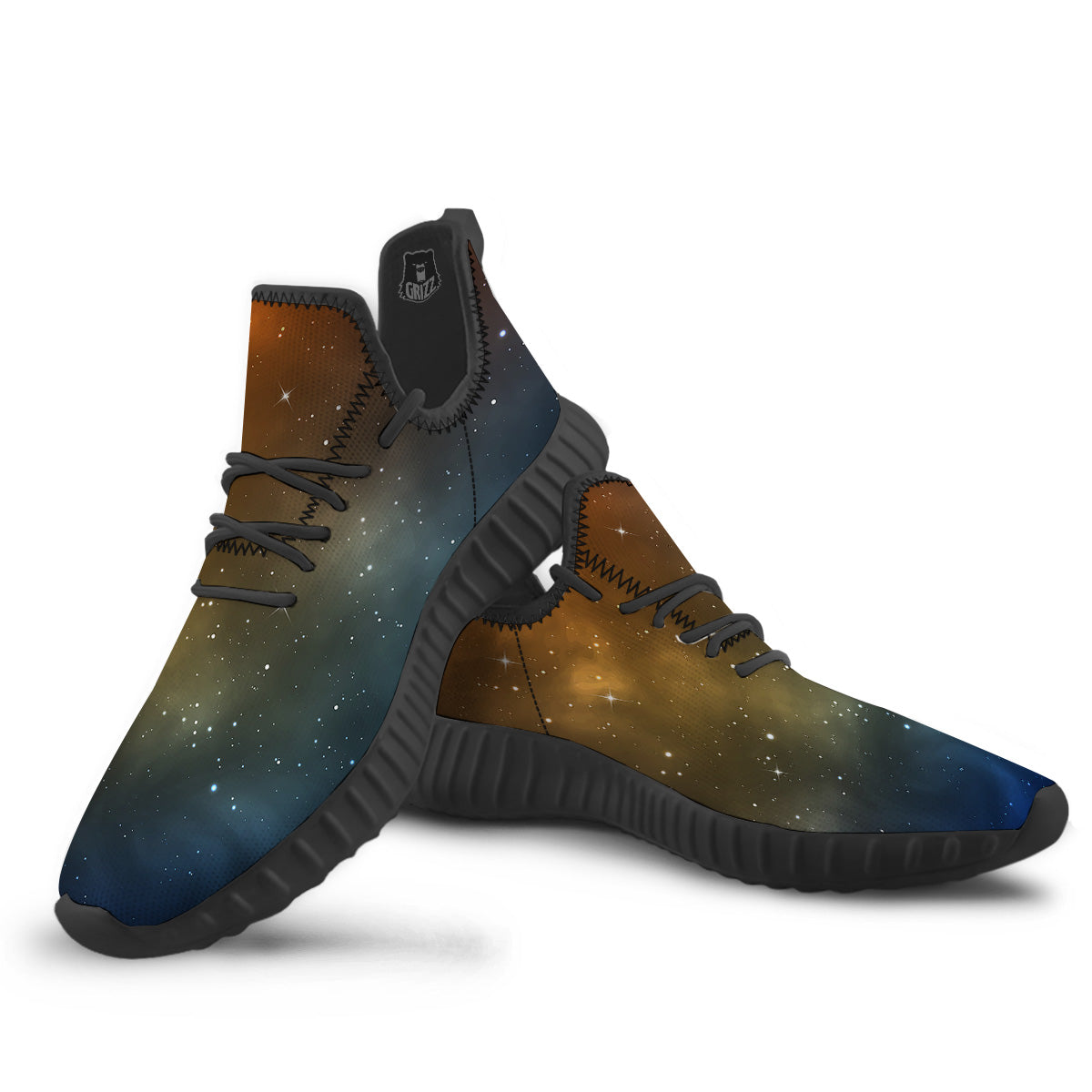 Stardust Galaxy Space Blue Orange Print Black Walking Shoes-grizzshop