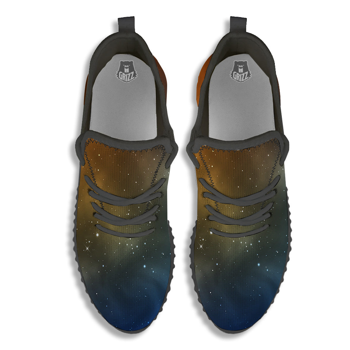 Stardust Galaxy Space Blue Orange Print Black Walking Shoes-grizzshop