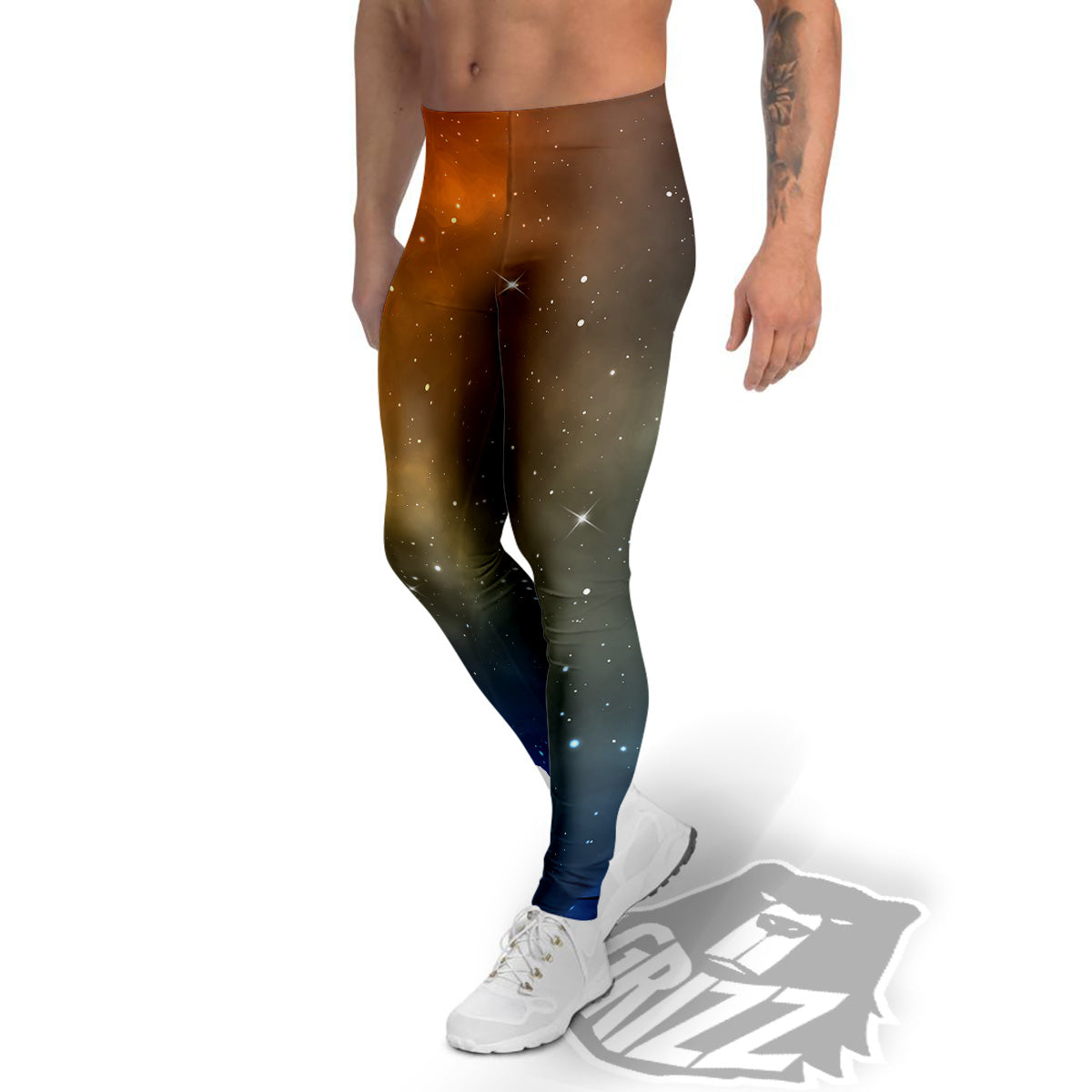 Stardust Galaxy Space Blue Orange Print Men's Leggings-grizzshop