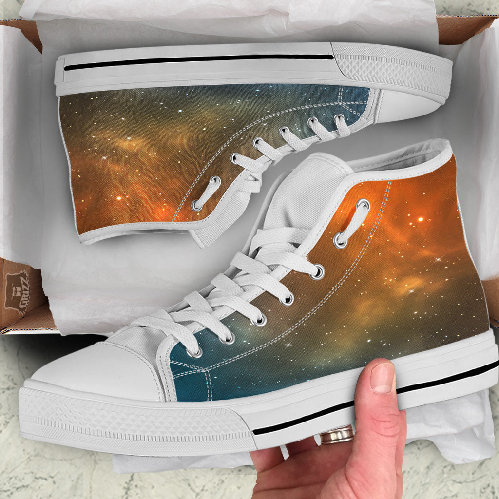 Stardust Galaxy Space Blue Orange Print White High Top Shoes-grizzshop