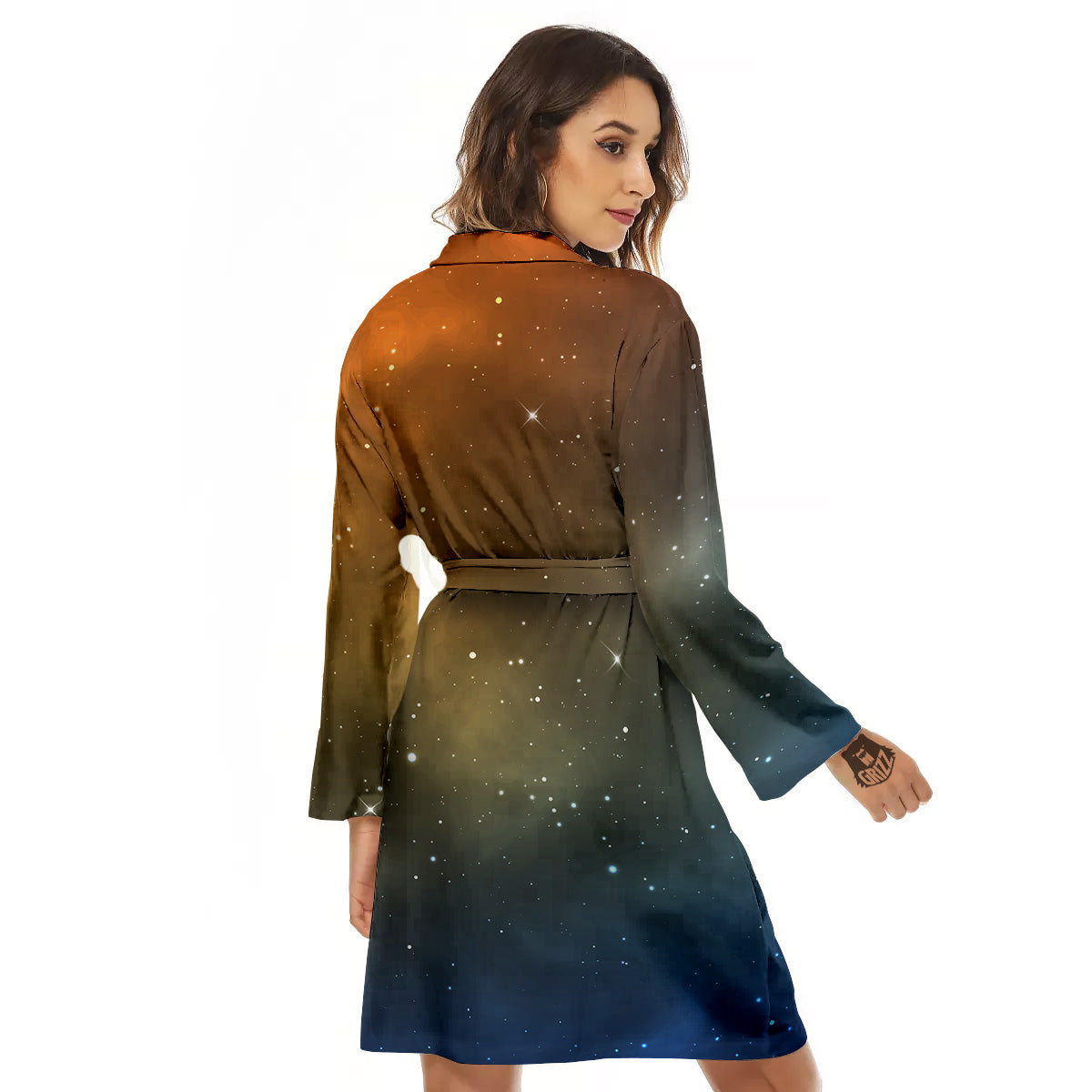 Stardust Galaxy Space Blue Orange Print Women's Robe-grizzshop