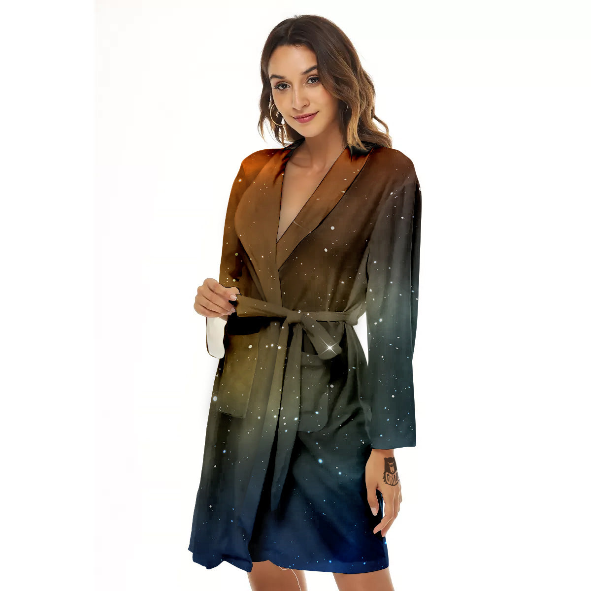 Stardust Galaxy Space Blue Orange Print Women's Robe-grizzshop
