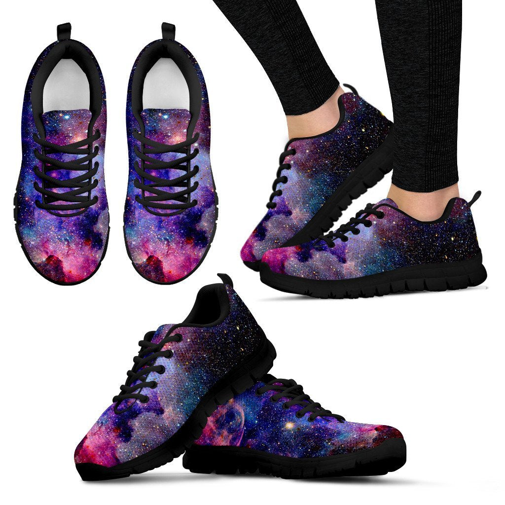 Stardust Space Galaxy Purple Print Black Sneaker Shoes For Men Women-grizzshop