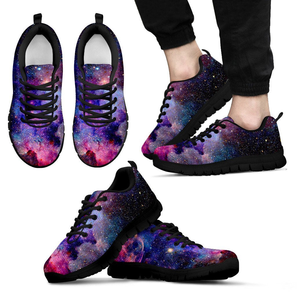 Stardust Space Galaxy Purple Print Black Sneaker Shoes For Men Women-grizzshop