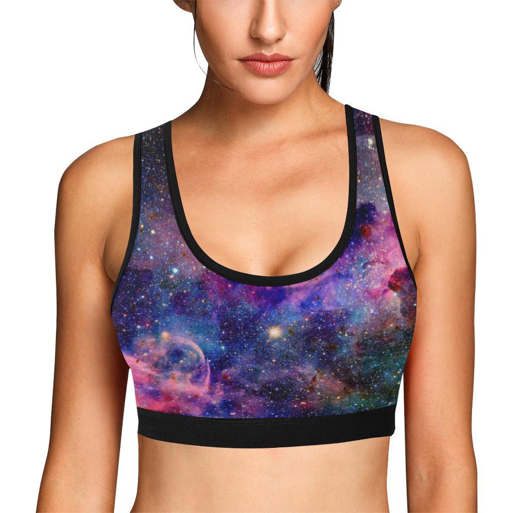 Stardust Space Galaxy Purple Print Women Sports Bra-grizzshop