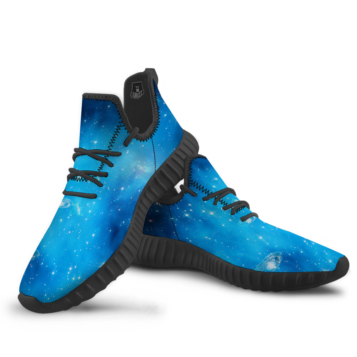 Starfield Galaxy Space Blue Cloud Print Black Walking Shoes-grizzshop