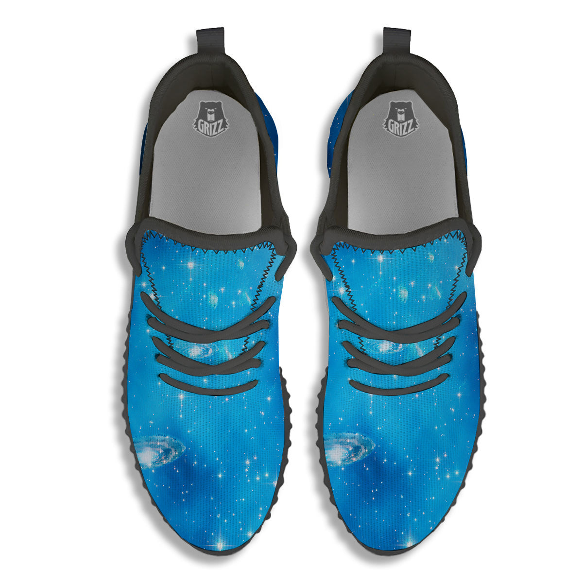Starfield Galaxy Space Blue Cloud Print Black Walking Shoes-grizzshop