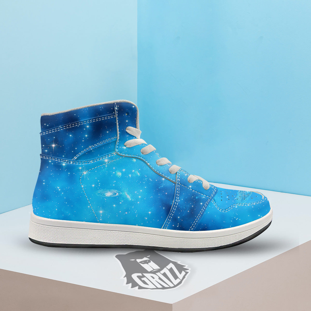 Starfield Galaxy Space Blue Cloud Print High Top Sneakers-grizzshop