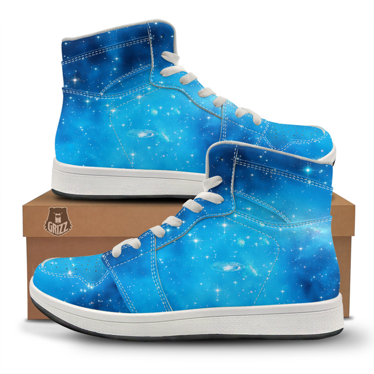 Starfield Galaxy Space Blue Cloud Print High Top Sneakers-grizzshop