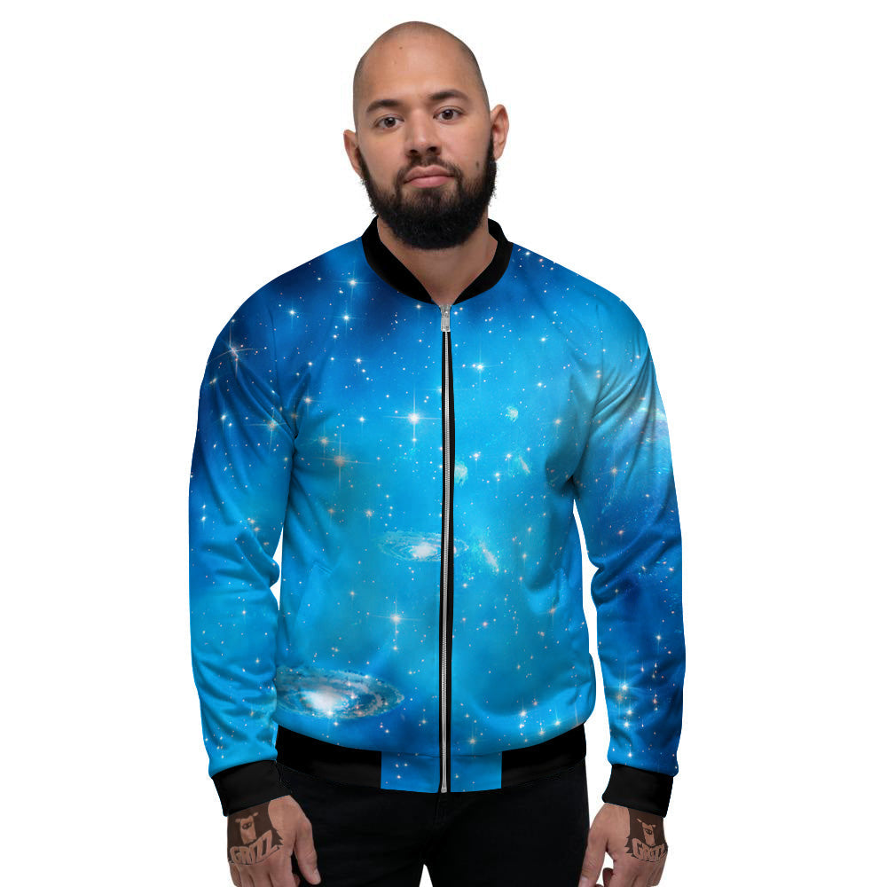 Grizzshopping Starfield Galaxy Space Blue Cloud Print Men's Bomber Jacket