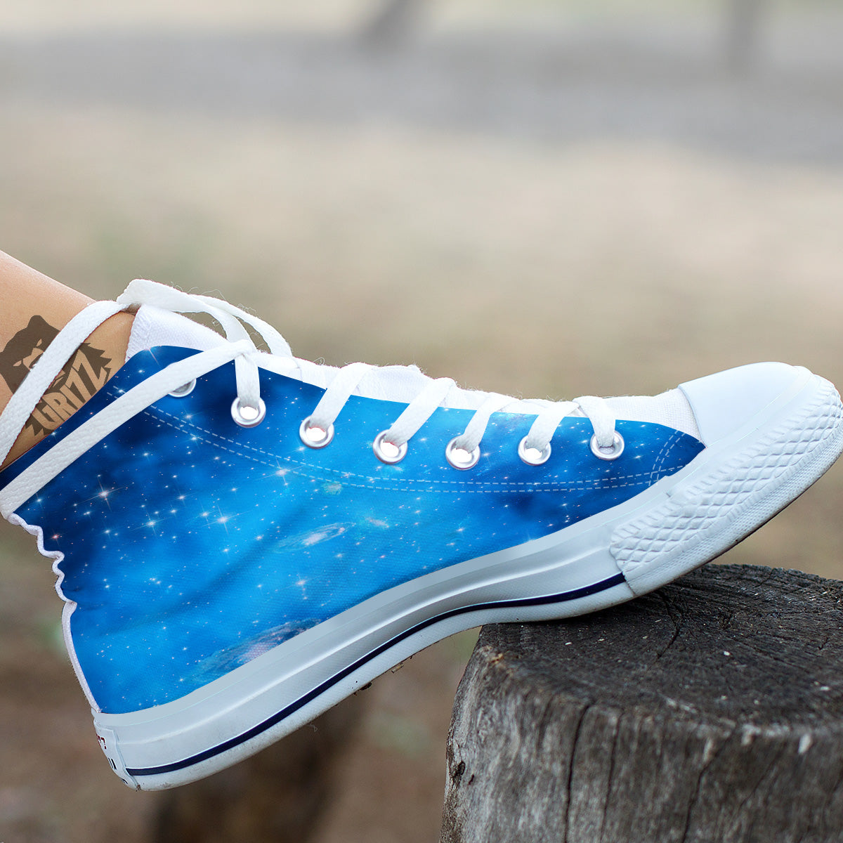 Starfield Galaxy Space Blue Cloud Print White High Top Shoes-grizzshop
