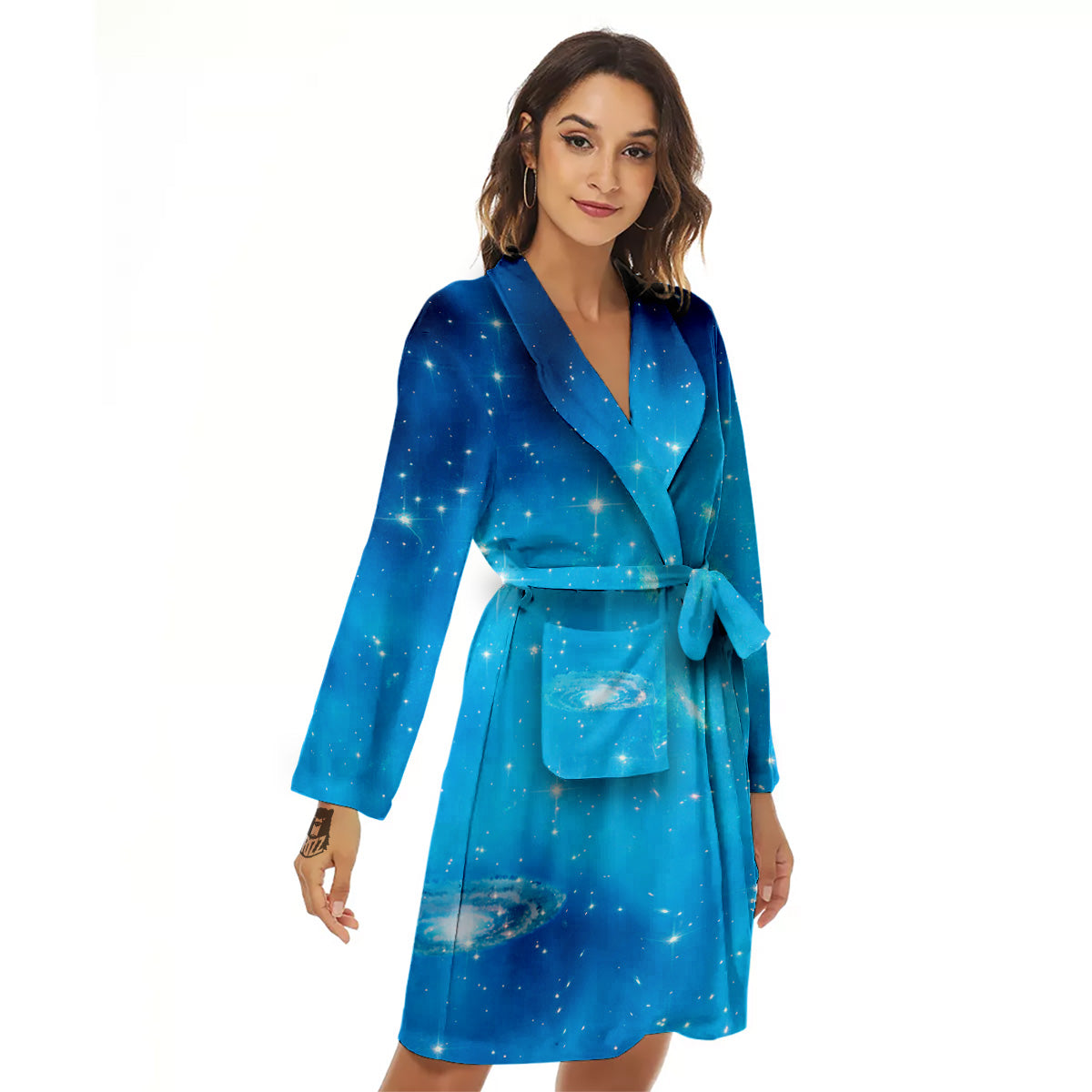 Starfield Galaxy Space Blue Cloud Print Women's Robe-grizzshop