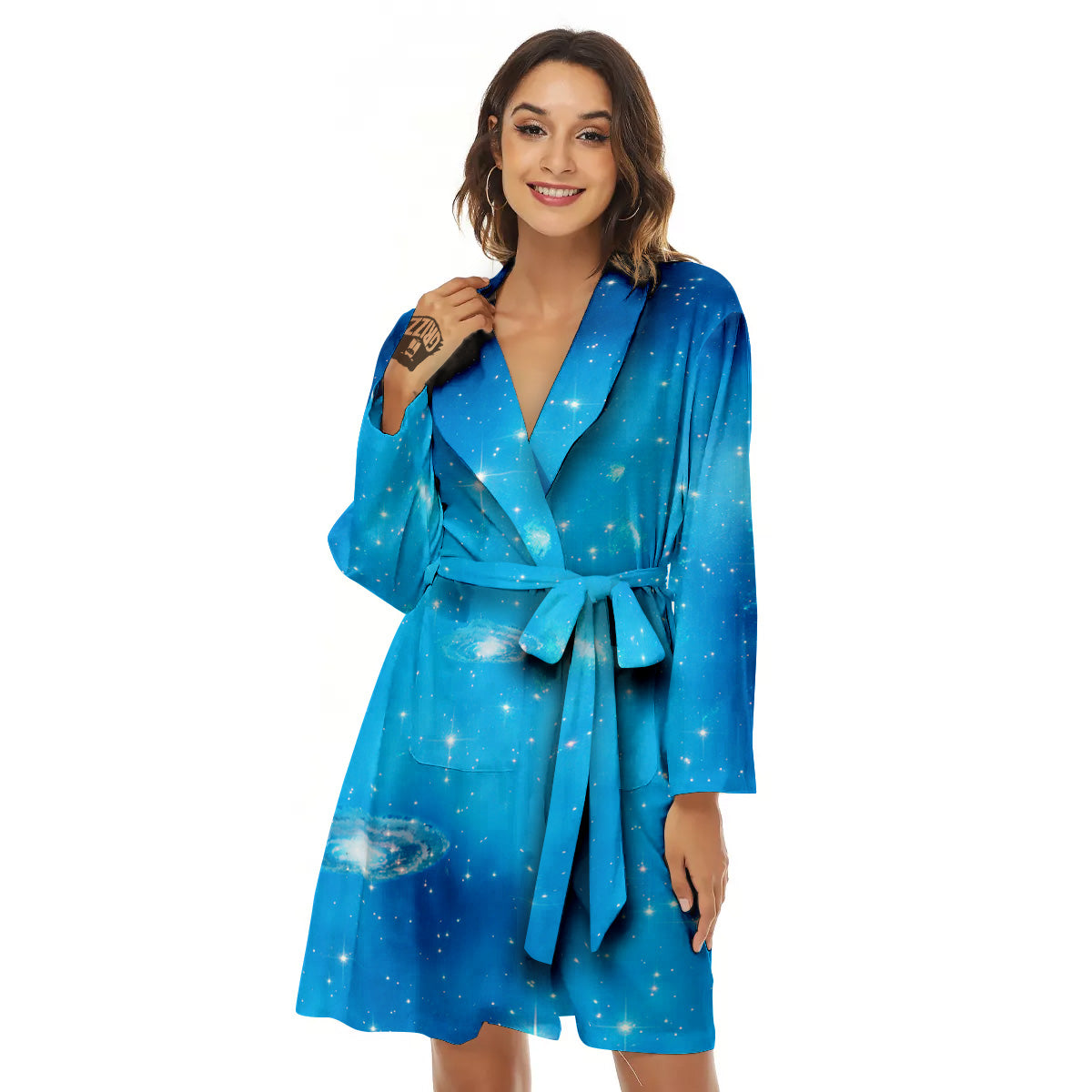 Starfield Galaxy Space Blue Cloud Print Women's Robe-grizzshop
