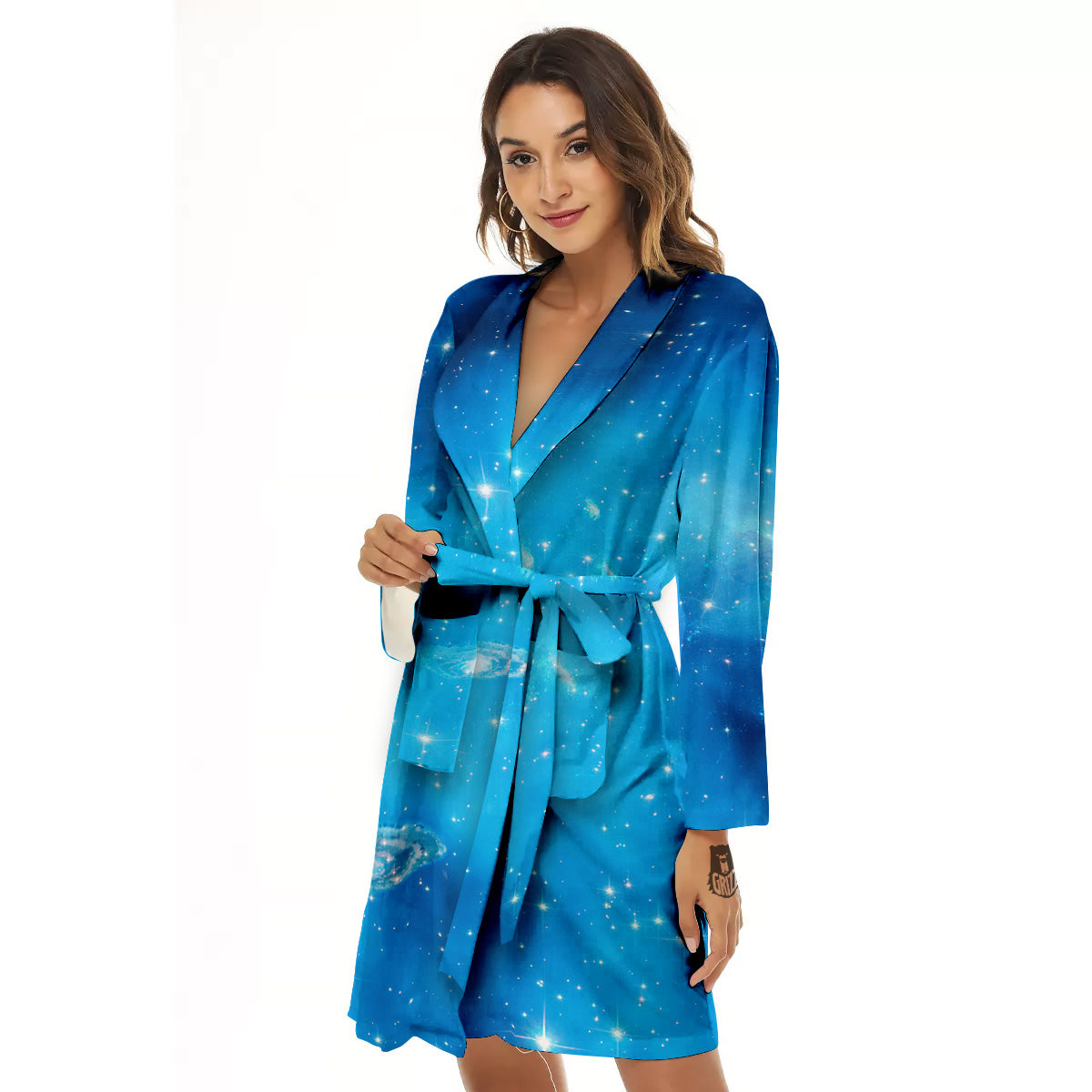 Starfield Galaxy Space Blue Cloud Print Women's Robe-grizzshop