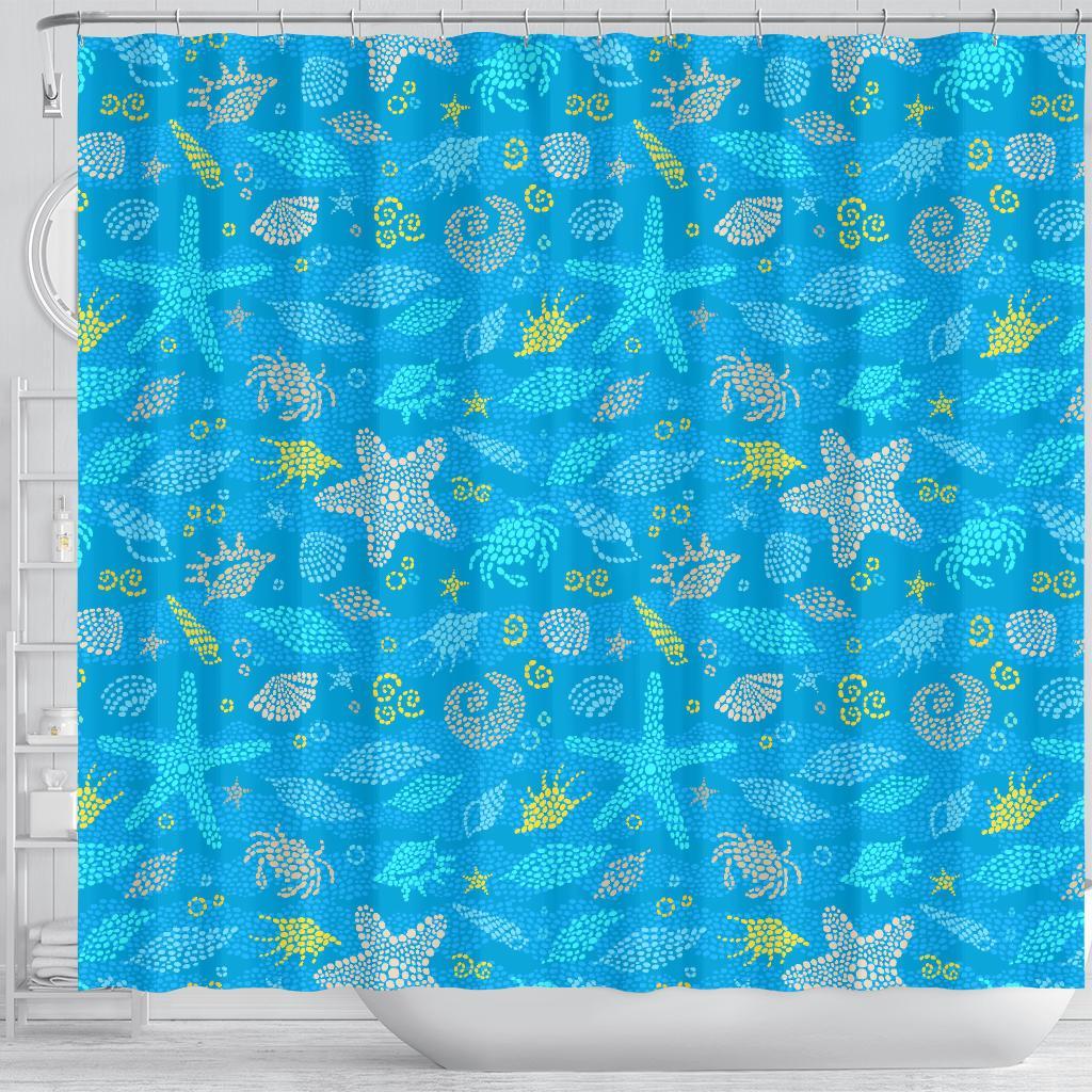 Starfish Ocean Print Pattern Bathroom Shower Curtain-grizzshop