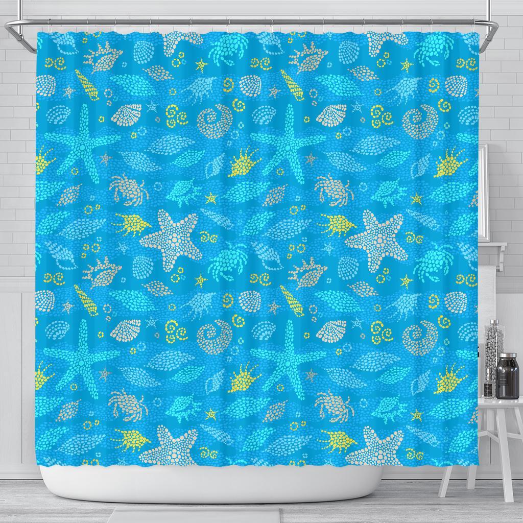 Starfish Ocean Print Pattern Bathroom Shower Curtain-grizzshop