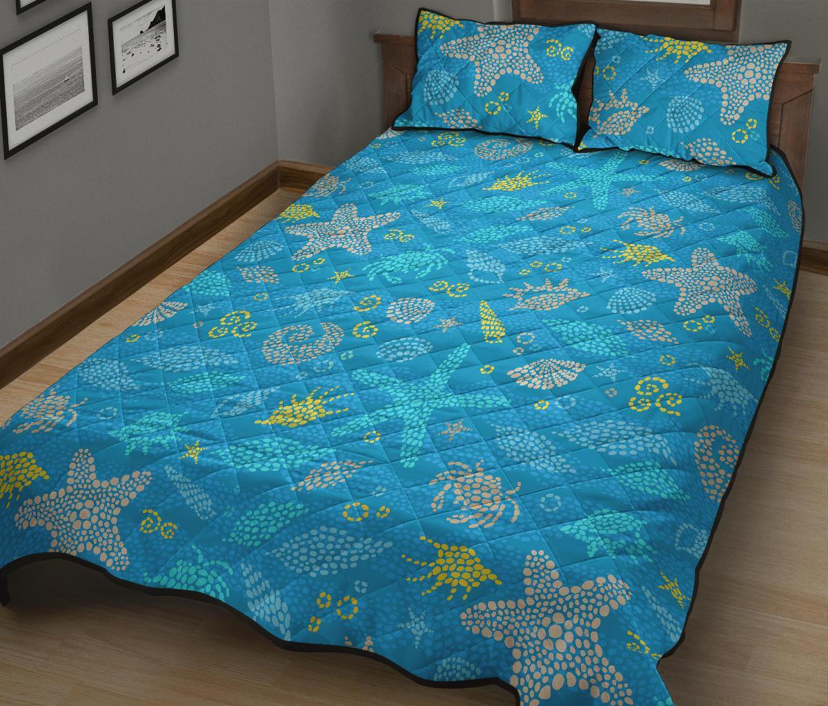 Starfish Ocean Print Pattern Bed Set Quilt-grizzshop