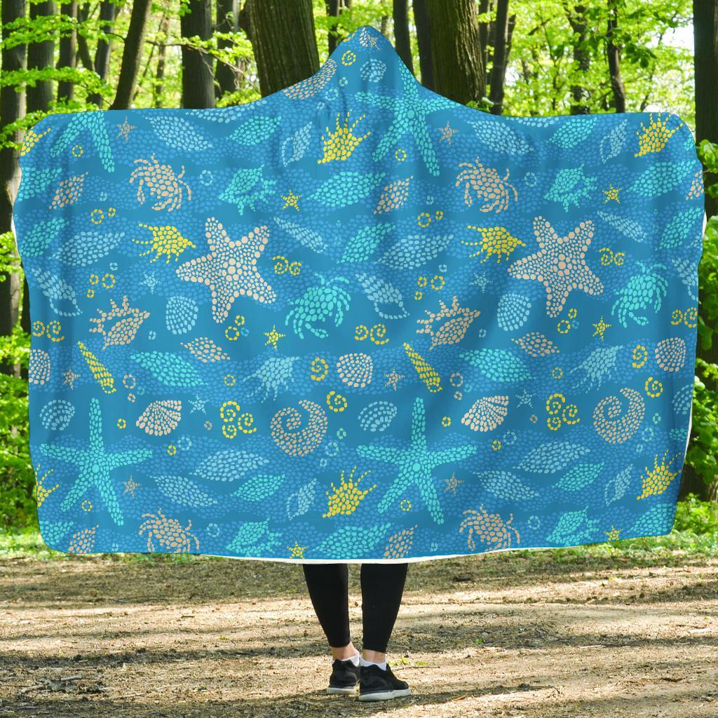 Starfish Ocean Print Pattern Hooded Blanket-grizzshop