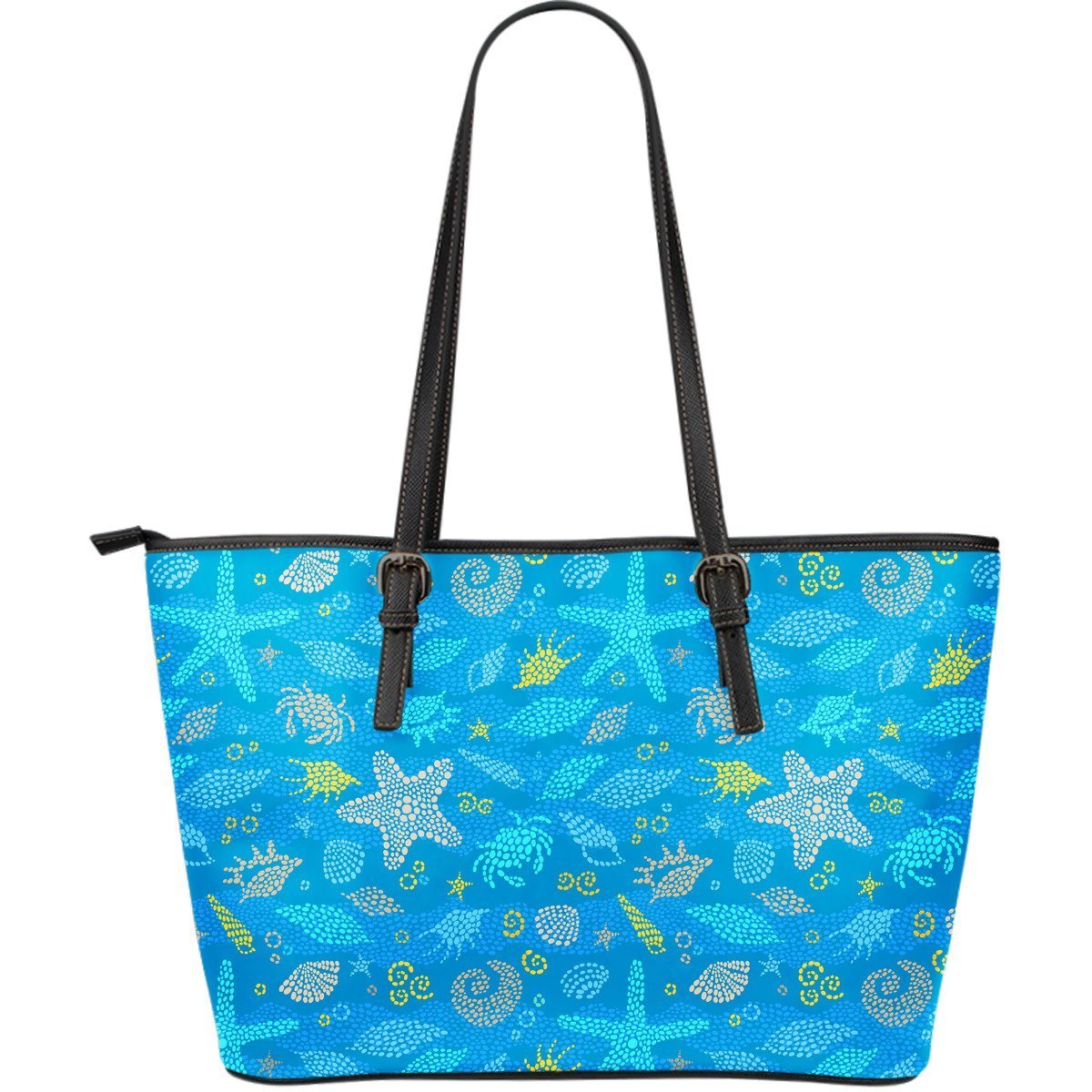 Starfish Ocean Print Pattern Leather Tote Bag-grizzshop