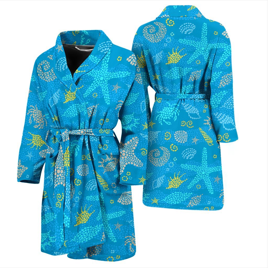 Starfish Ocean Print Pattern Men Long Robe-grizzshop