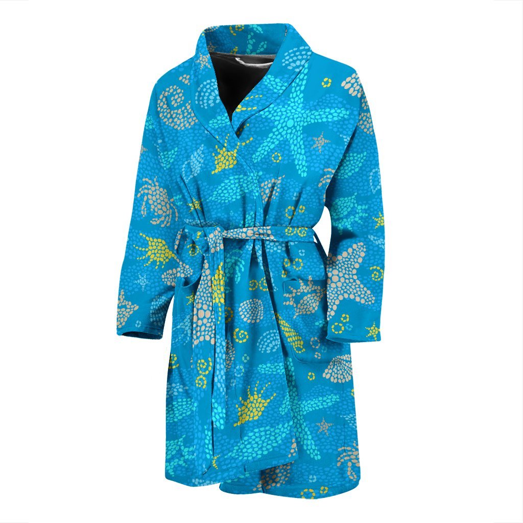 Starfish Ocean Print Pattern Men Long Robe-grizzshop