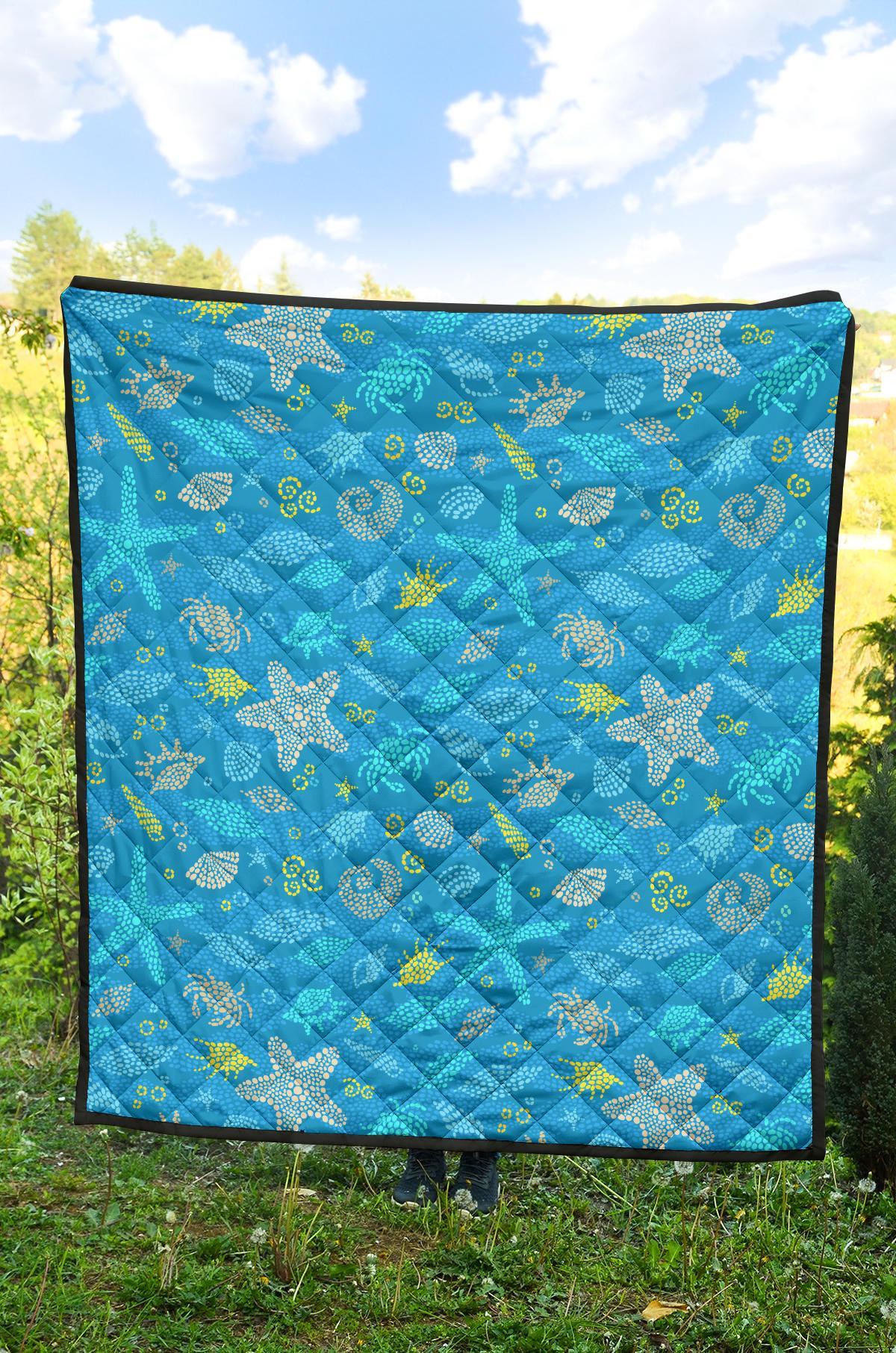 Starfish Ocean Print Pattern Quilt-grizzshop