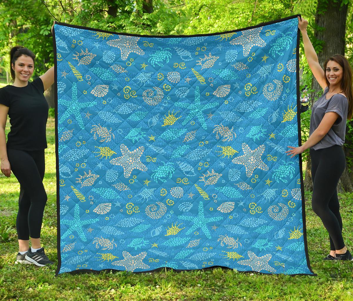 Starfish Ocean Print Pattern Quilt-grizzshop