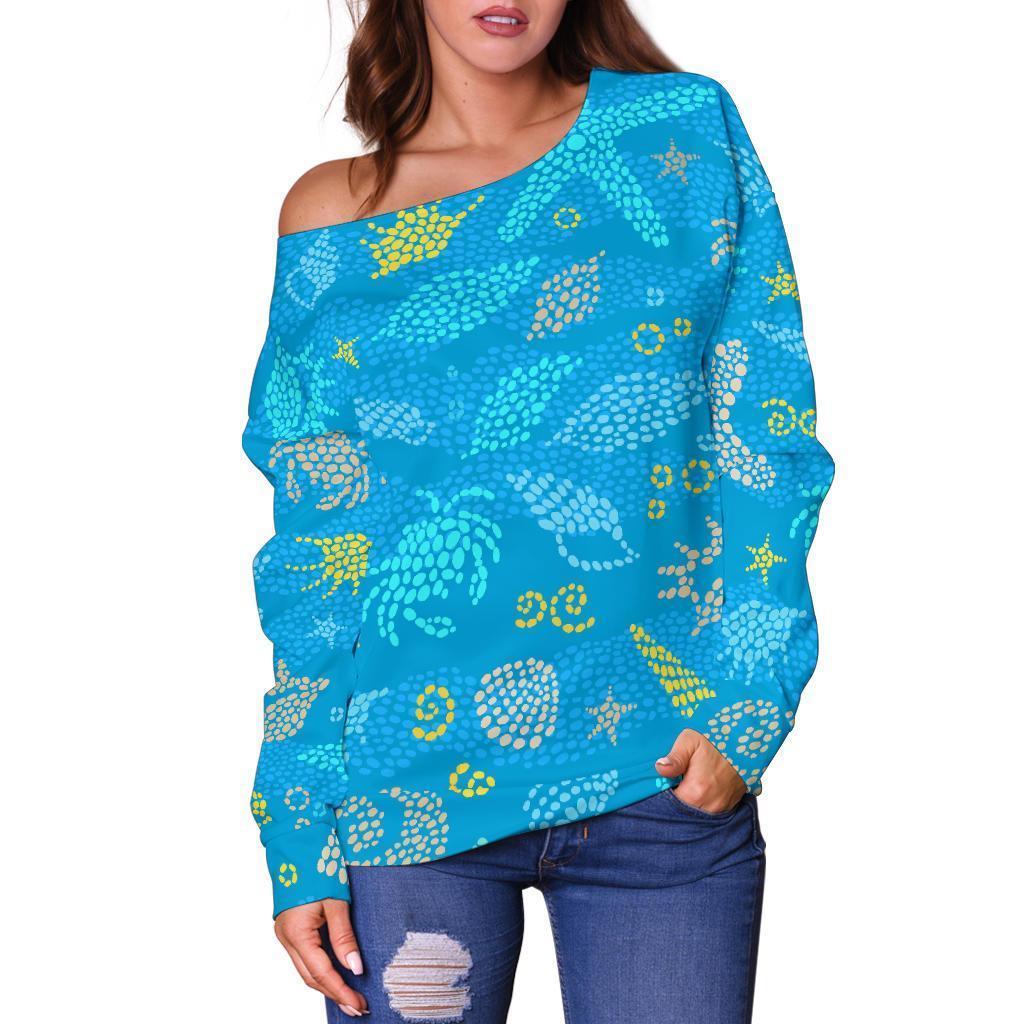 Starfish Ocean Print Pattern Women Off Shoulder Sweatshirt-grizzshop