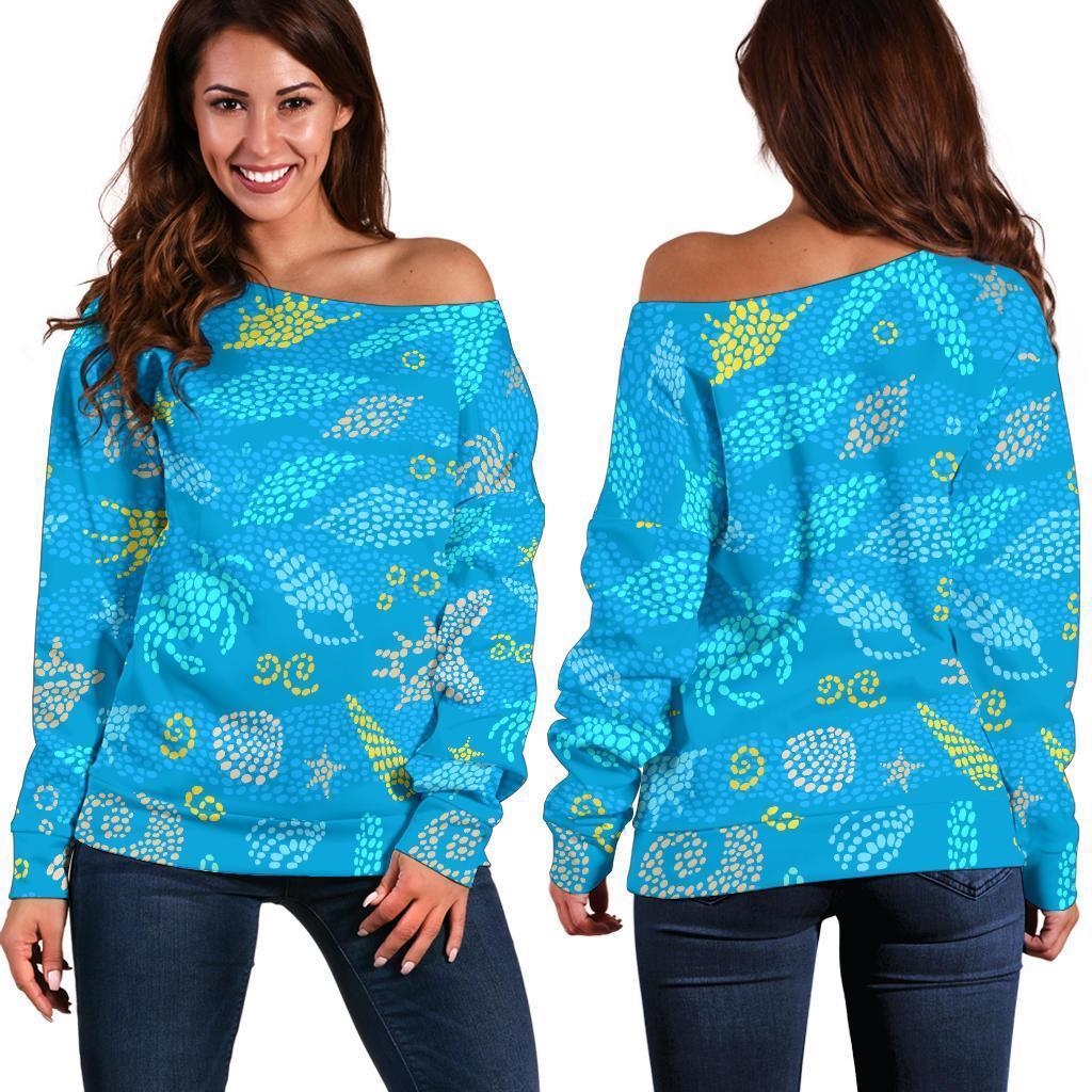Starfish Ocean Print Pattern Women Off Shoulder Sweatshirt-grizzshop