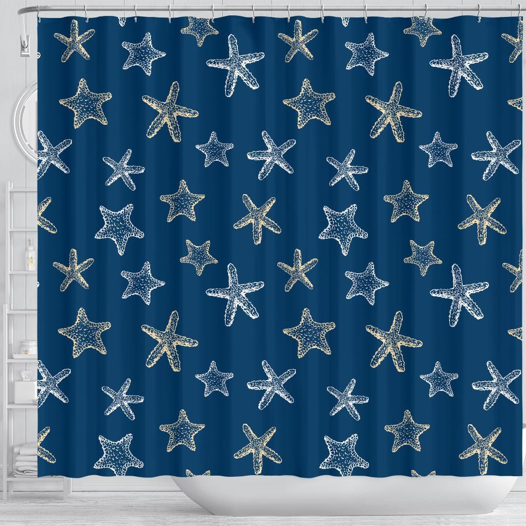 Starfish Pattern Print Bathroom Shower Curtain-grizzshop