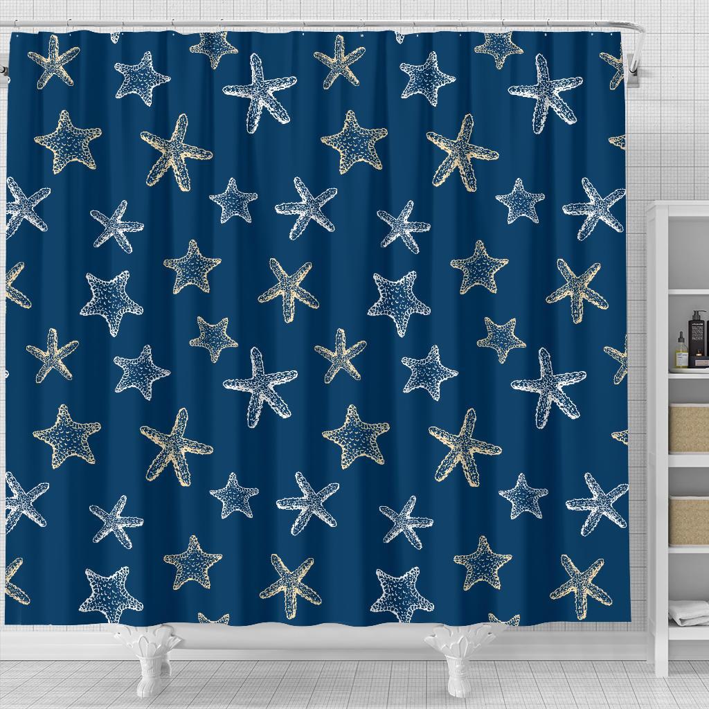 Starfish Pattern Print Bathroom Shower Curtain-grizzshop