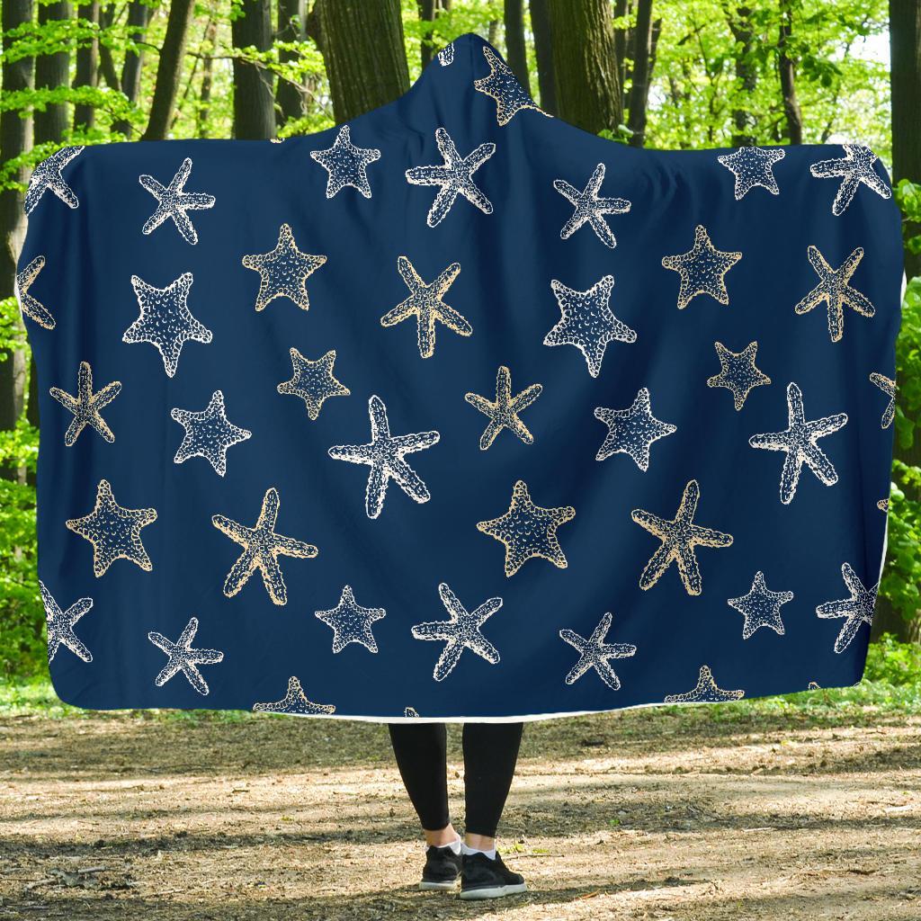 Starfish Pattern Print Hooded Blanket-grizzshop