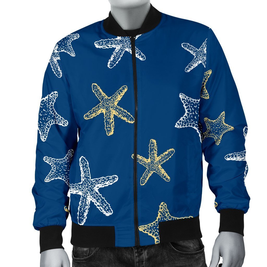 Starfish Pattern Print Men's Bomber Jacket-grizzshop