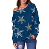 Starfish Pattern Print Women Off Shoulder Sweatshirt-grizzshop