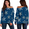 Starfish Pattern Print Women Off Shoulder Sweatshirt-grizzshop