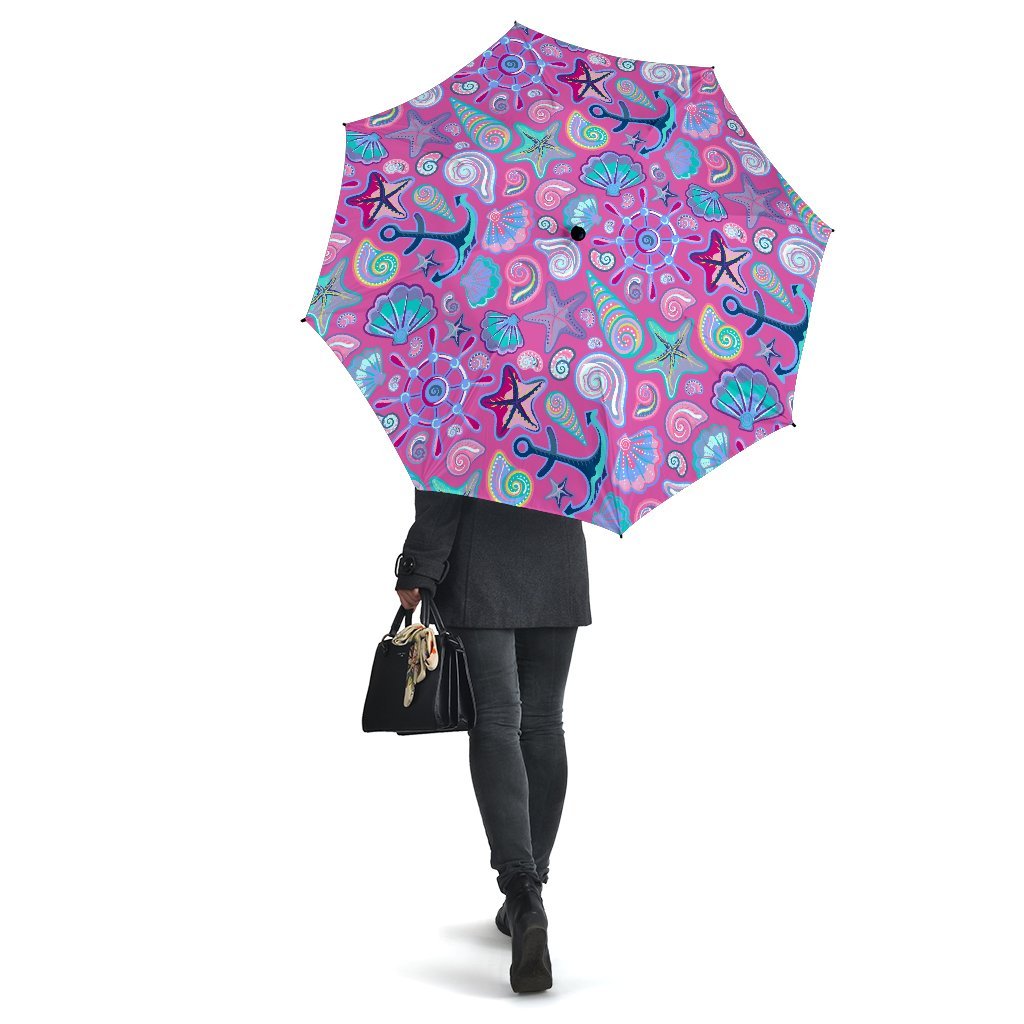 Starfish Pink Print Pattern Automatic Foldable Umbrella-grizzshop