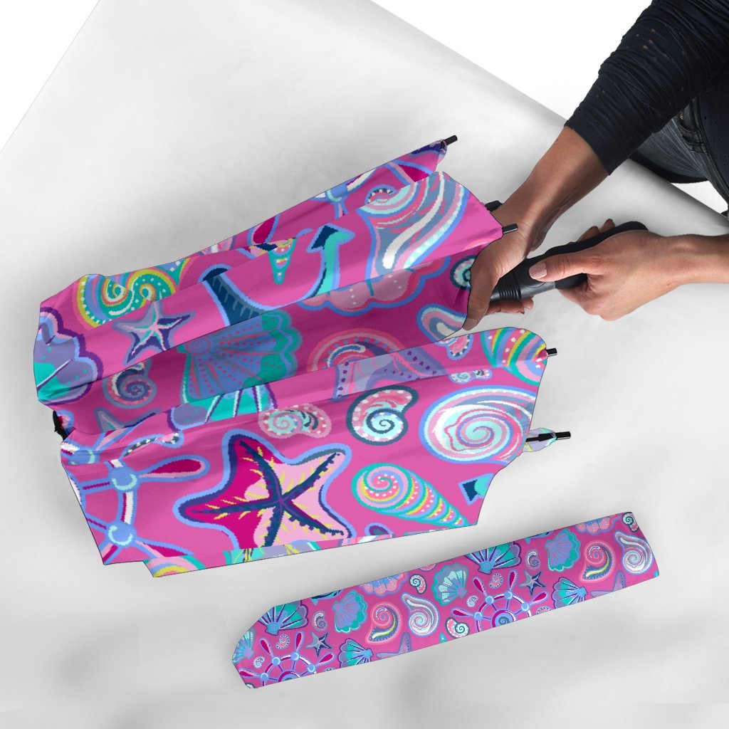 Starfish Pink Print Pattern Automatic Foldable Umbrella-grizzshop