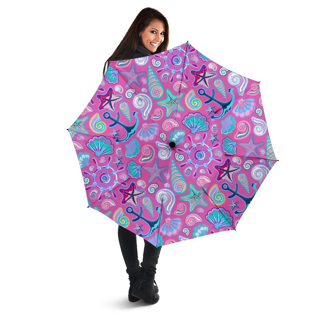 Starfish Pink Print Pattern Automatic Foldable Umbrella-grizzshop