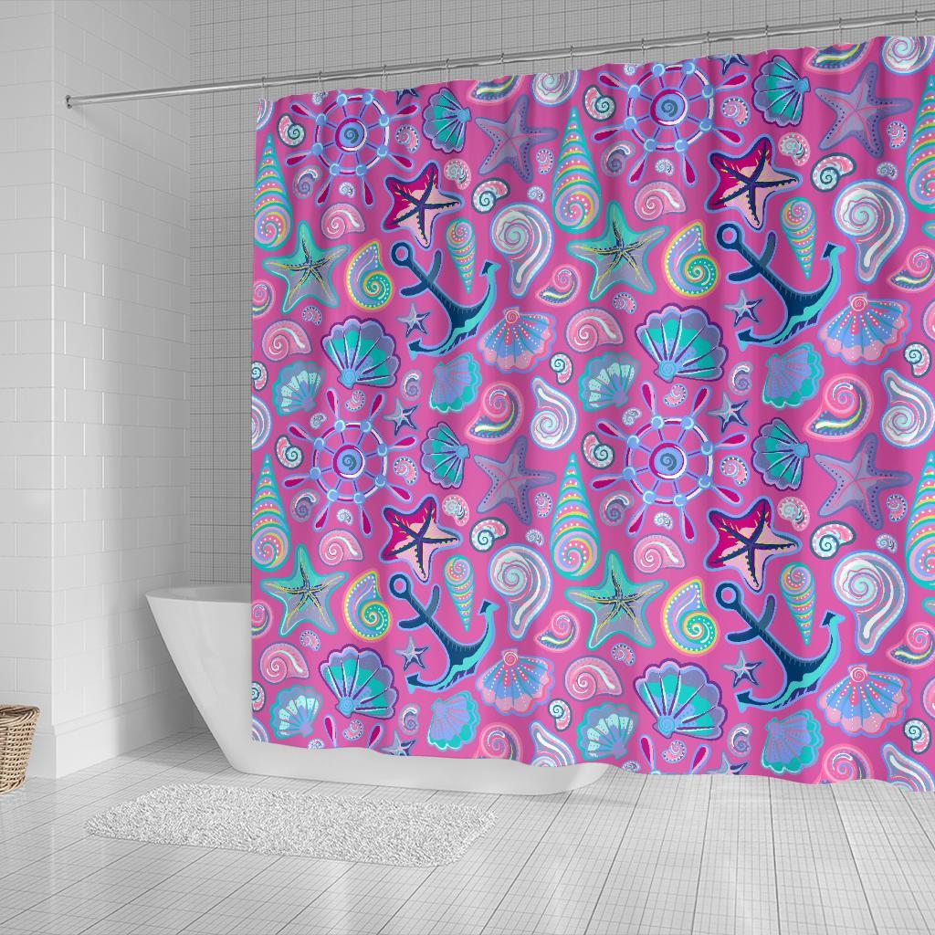 Starfish Pink Print Pattern Bathroom Shower Curtain-grizzshop