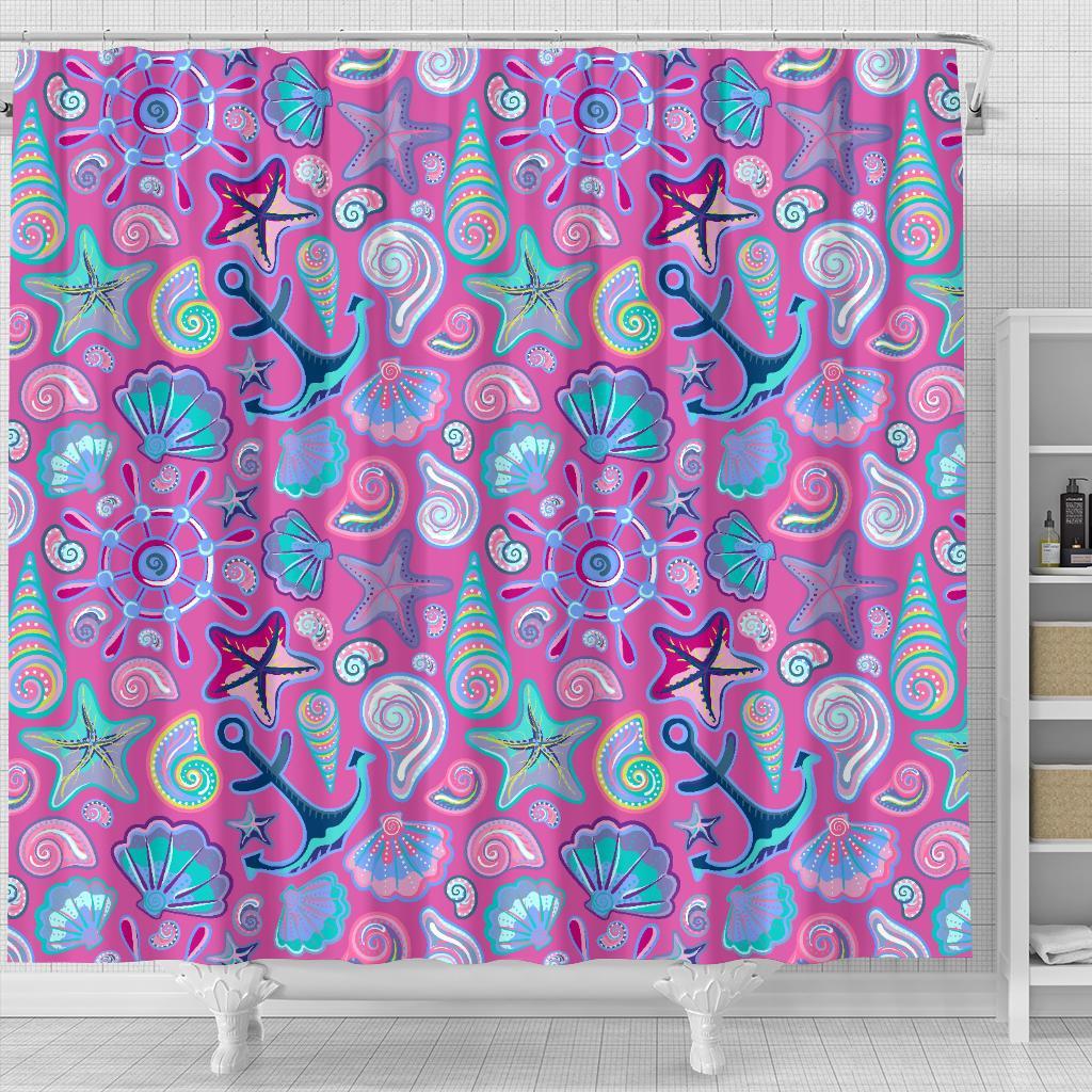 Starfish Pink Print Pattern Bathroom Shower Curtain-grizzshop