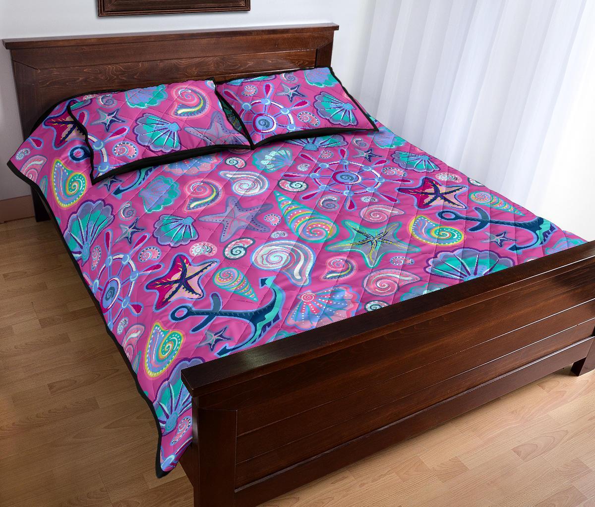 Starfish Pink Print Pattern Bed Set Quilt-grizzshop