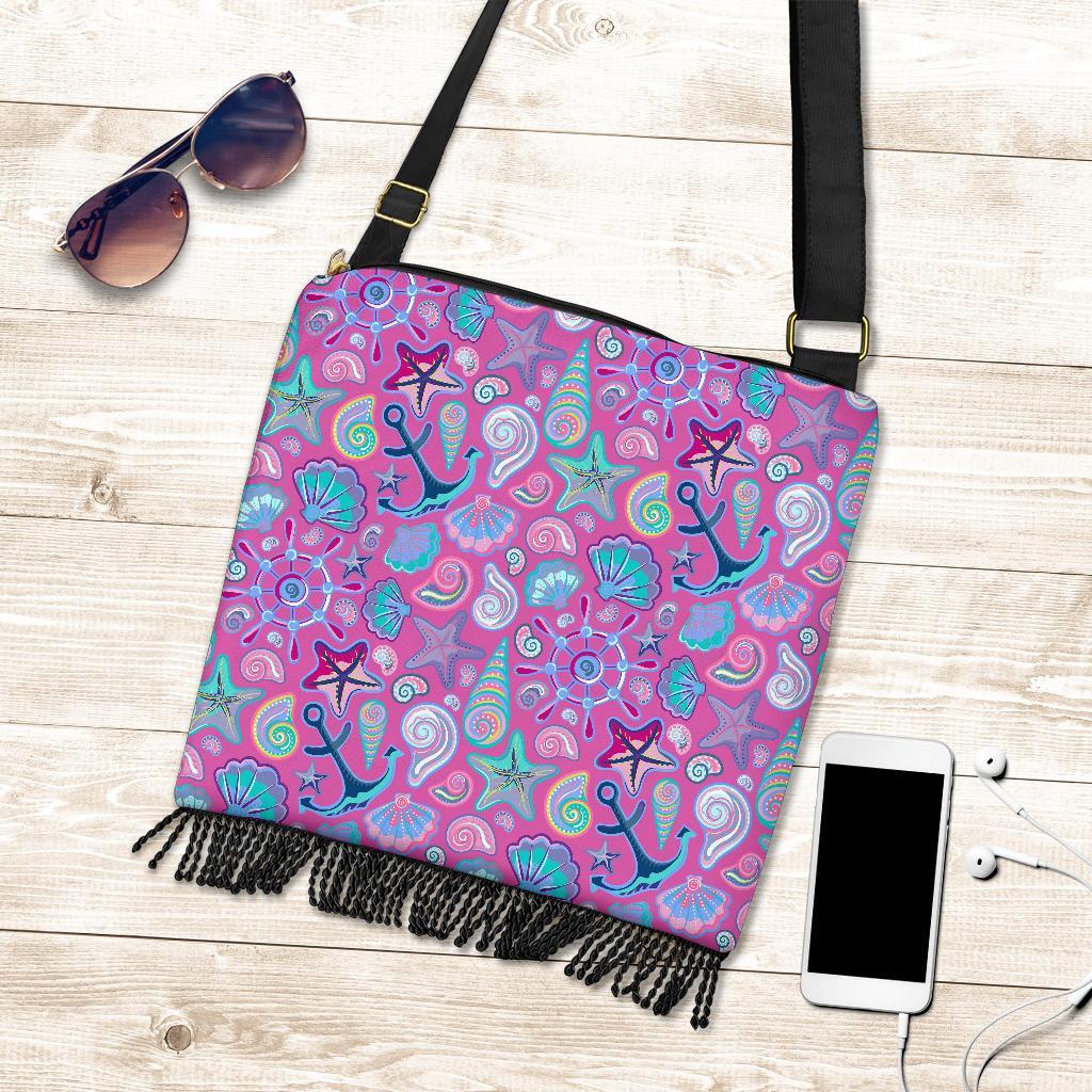 Starfish Pink Print Pattern Crossbody bags-grizzshop