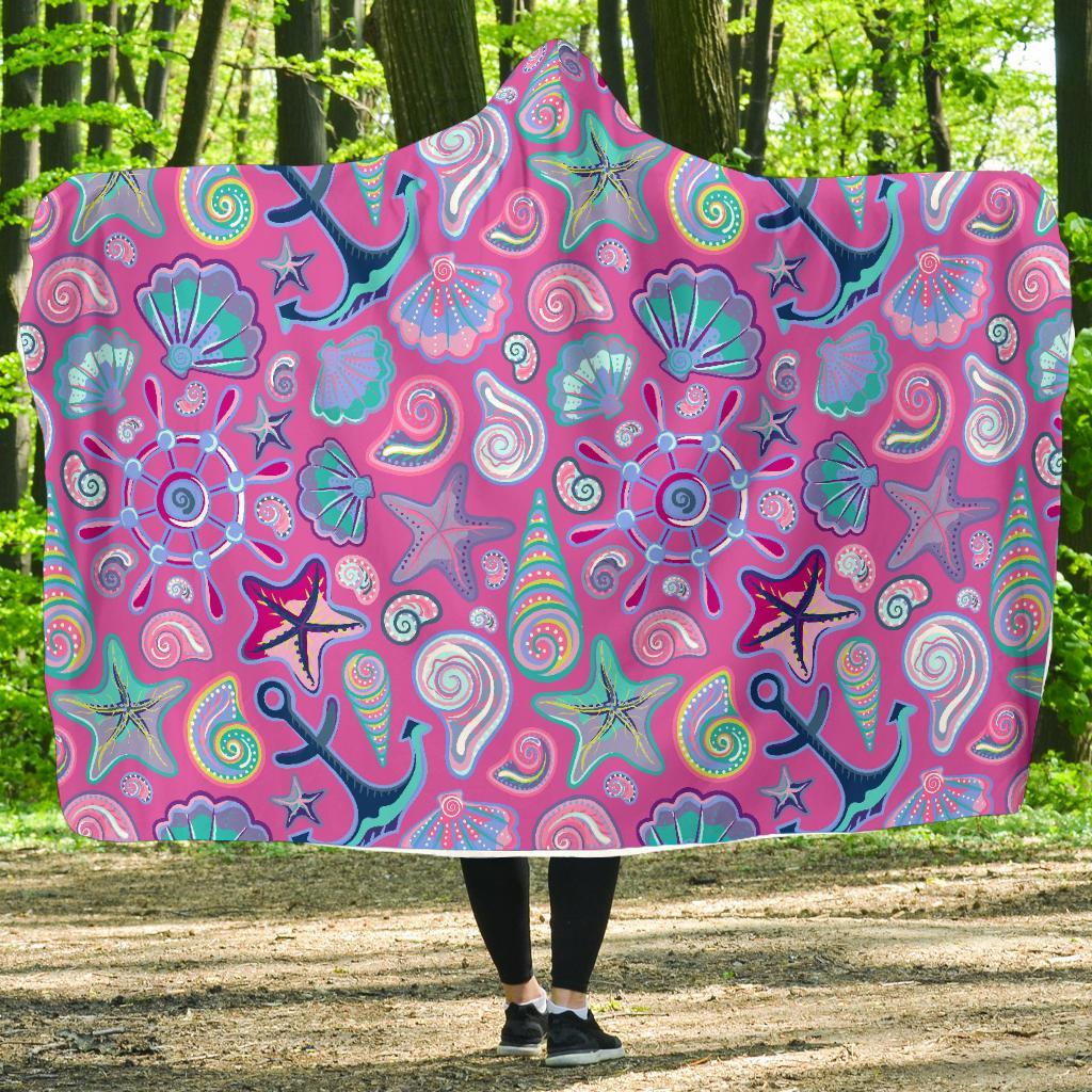 Starfish Pink Print Pattern Hooded Blanket-grizzshop