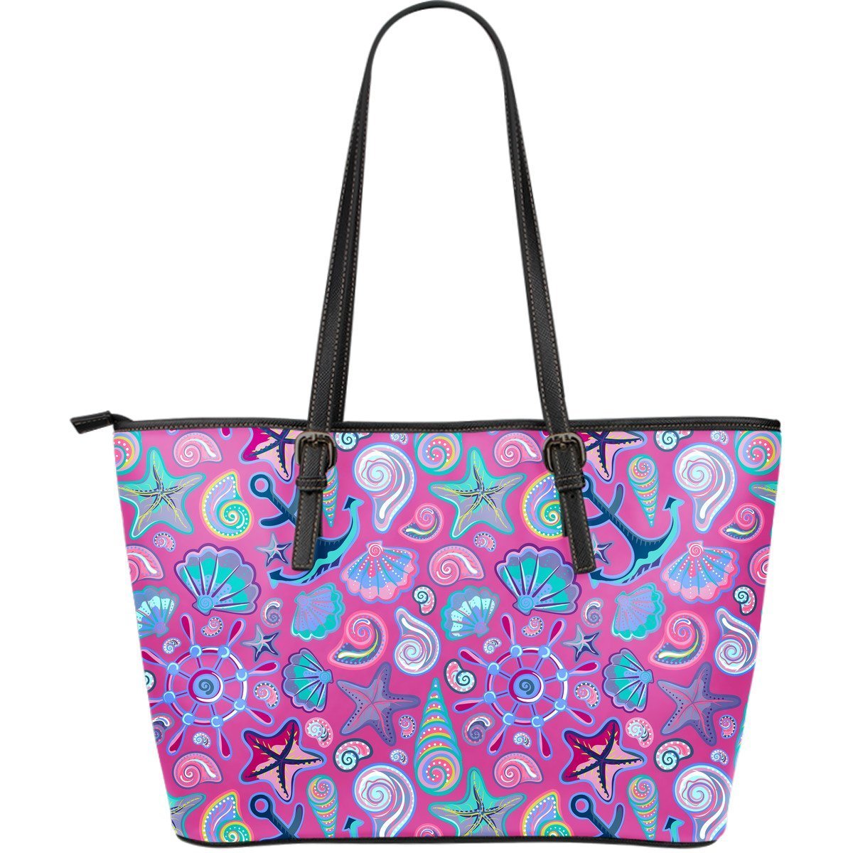 Starfish Pink Print Pattern Leather Tote Bag-grizzshop