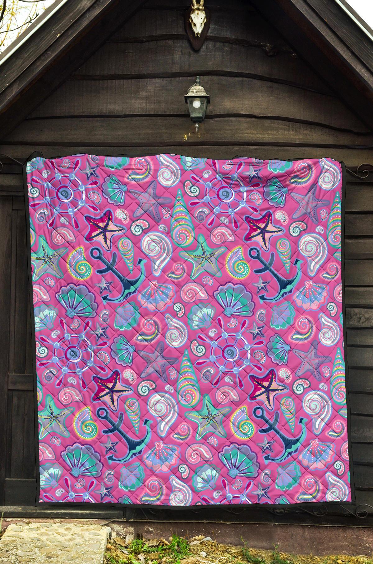 Starfish Pink Print Pattern Quilt-grizzshop