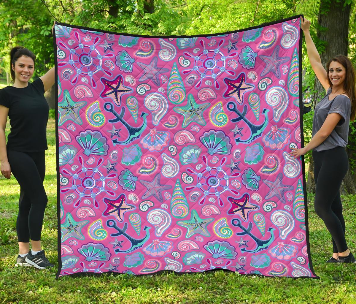 Starfish Pink Print Pattern Quilt-grizzshop