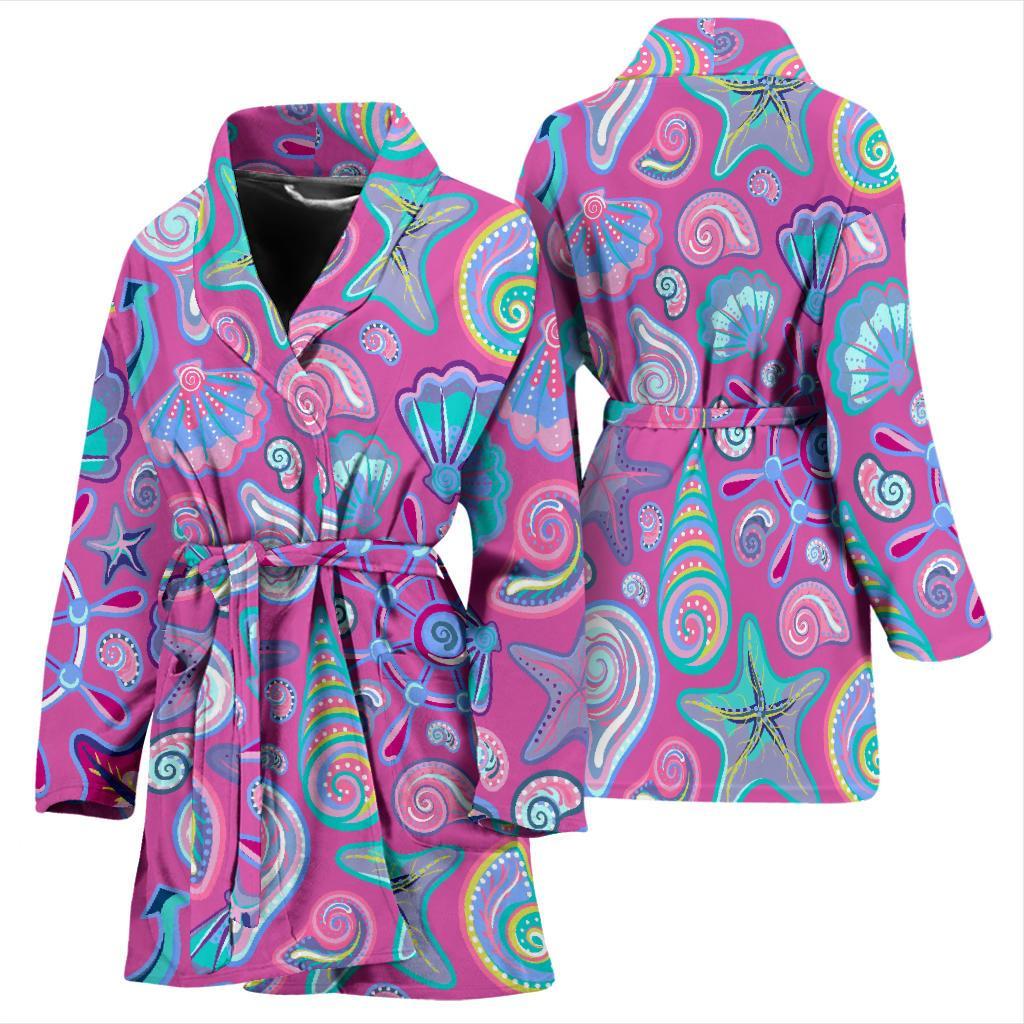 Starfish Pink Print Pattern Women Long Robe-grizzshop