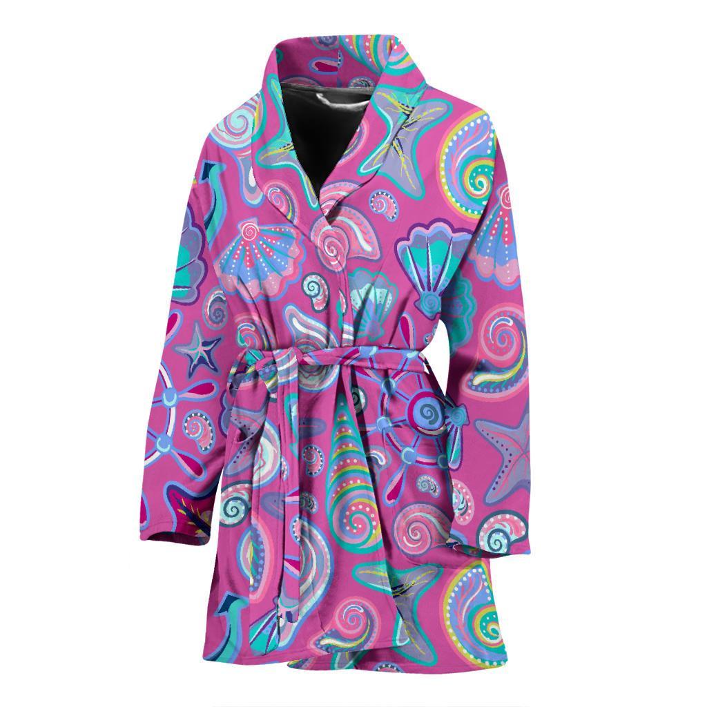 Starfish Pink Print Pattern Women Long Robe-grizzshop