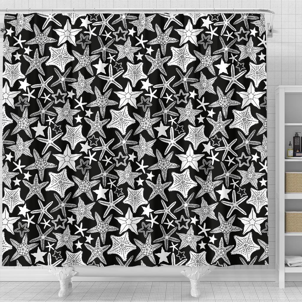 Starfish Print Pattern Bathroom Shower Curtain-grizzshop